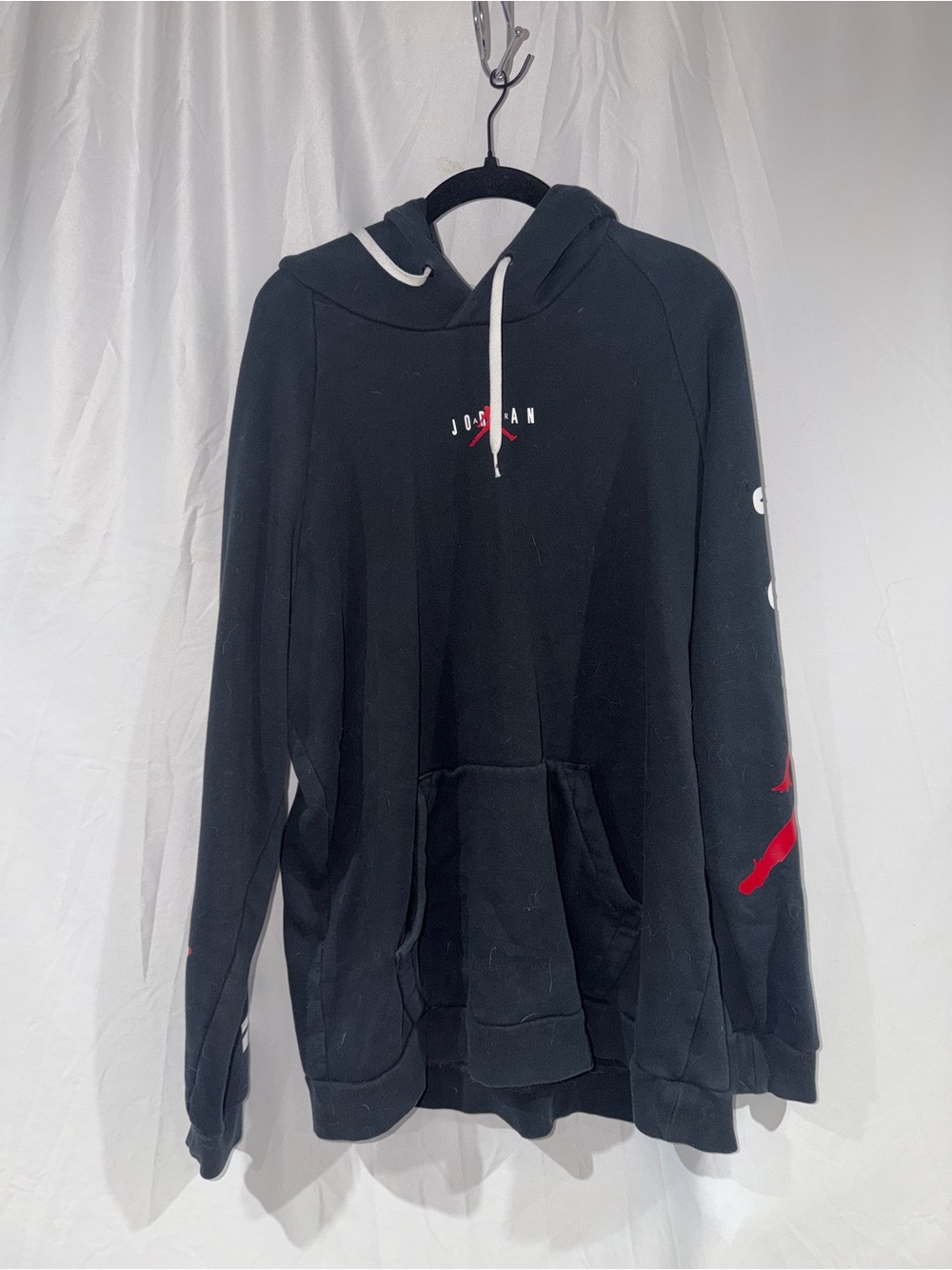 Jordan Air Black Pullover Hoodie Red Pocket Long Sleeve Jumpman Top